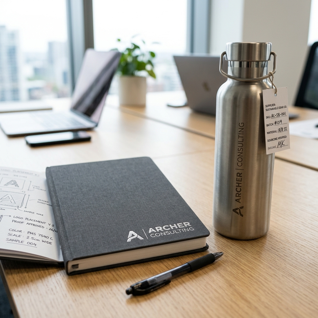 Branding proof check for logo placement on corporate gifts