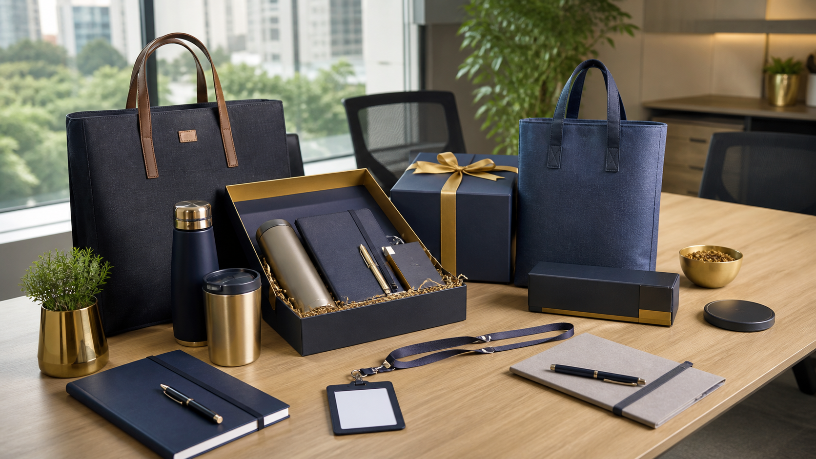 Branded joining kit with tumbler, notebook, and pen packed in a gift box
